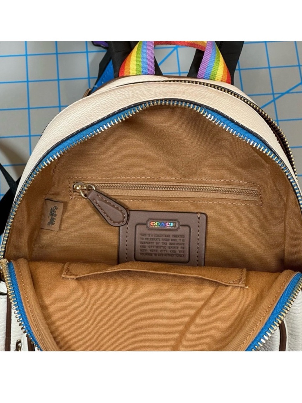 Coach Mini Court Backpack, Pebbled Leather, Iconic Rainbow Coach Pride Logo - Picture 4 of 12